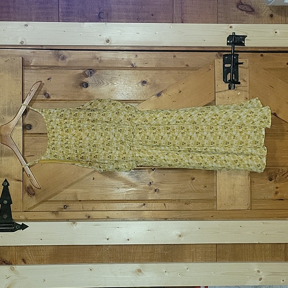 Blue Rain Mustard Yellow Floral Francesca's Sleeveless Dress Soze Large